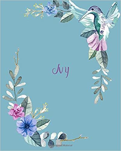 okumak Ivy: 110 Pages 8x10 Inches Classic Blossom Blue Design with Lettering Name for Journal, Composition, Notebook and Self List, Ivy