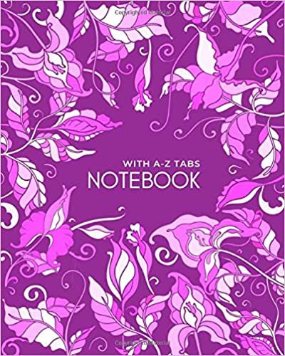 okumak Notebook with A-Z Tabs: 8x10 Lined-Journal Organizer Large with Alphabetical Sections Printed | Cute Art Floral Frame Design Purple