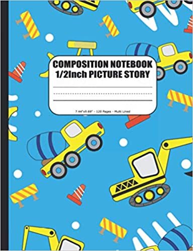 okumak Primary Composition Notebook | Handwriting Practice Journal Kindergarten &amp; Grades K-2/K-3: Handwriting Practice Paper with 3 Lines (Dotted Midline) | ... | Construction Machines Cover for Boys