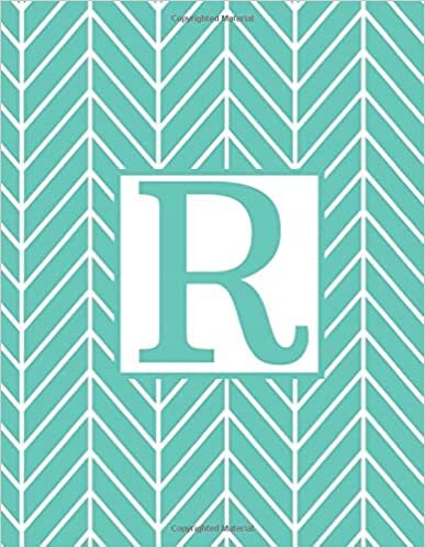 okumak R: Monogram Initial R Notebook for Women and Girls-Geometric Blue and White-120 Pages 8.5 x 11