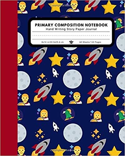 okumak Primary Composition Notebook Hand Writing Story Paper Journal: 9 Double Lines with Dotted Middle Line Pre-K-2 School Exercise Book | 120 Story Pages | Rocket Astronaut(Outer Space Astronomy)