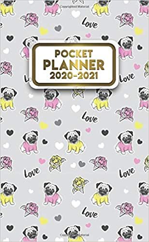 okumak 2020-2021 Pocket Planner: 2 Year Calendar &amp; Agenda with Monthly Spread View - Two Year Organizer with Inspirational Quotes, U.S. Holidays, Vision Board &amp; Notes - Adorable Cartoon Pug Dog