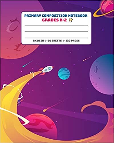 okumak Primary Composition Notebook Grades K-2: Picture drawing and Dash Mid Line hand writing paper Story Paper Journal - Rocket Design (Primary Composition Space Adventure, Band 3)