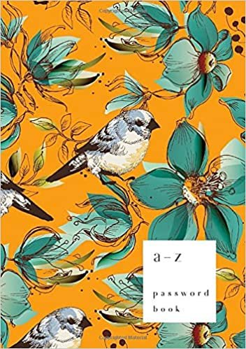 okumak A-Z Password Book: A5 Medium Password Notebook with A-Z Alphabet Index | Large Print Format | Retro Bird Floral Design | Orange