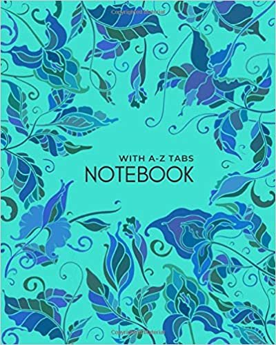 okumak Notebook with A-Z Tabs: 8x10 Lined-Journal Organizer Large with Alphabetical Sections Printed | Cute Art Floral Frame Design Turquoise