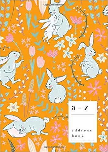 okumak A-Z Address Book: A4 Large Notebook for Contact and Birthday | Journal with Alphabet Index | Sweet Bunny Floral Design | Orange