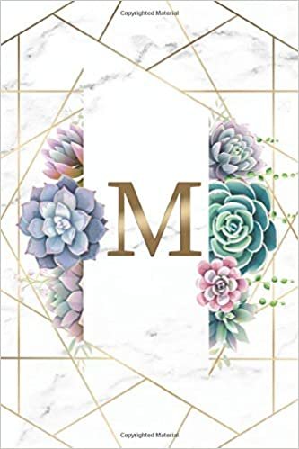 okumak M: Initial Monogram Letter M College Ruled Notebook for Writing &amp; Notes - Cactus &amp; Succulents Personalized Medium Lined Journal &amp; Diary for Girls &amp; Women - Abstract Gold Lined Marble Print