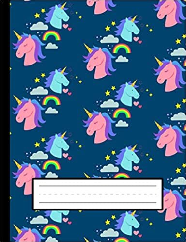 okumak Cute Blue, Pink Unicorns - Unicorn Primary Composition Notebook For Kindergarten To 2nd Grade (K-2) Kids: Standard Size, Dotted Midline, Blank Handwriting Practice Paper Notebook For Girls, Boys
