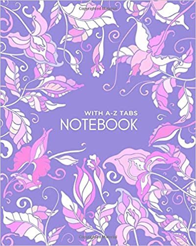 okumak Notebook with A-Z Tabs: 8x10 Lined-Journal Organizer Large with Alphabetical Sections Printed | Cute Art Floral Frame Design Blue-Violet