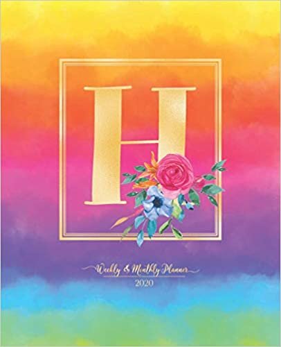okumak Weekly &amp; Monthly Planner 2020 H: Rainbow Colorful Watercolor Monogram Letter H with Flowers (7.5 x 9.25 in) Vertical at a glance Personalized Planner for Women Moms Girls and School