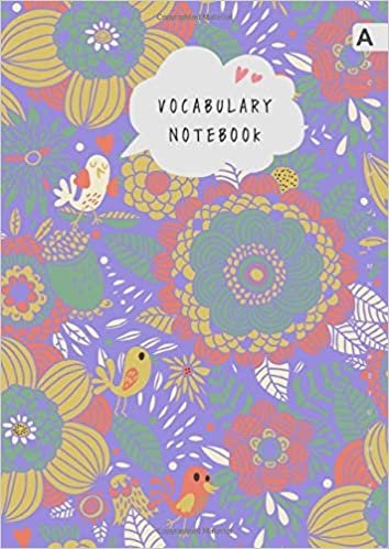 okumak Vocabulary Notebook: A4 Notebook 3 Columns Large | A-Z Alphabetical Sections | Stylish Floral Bird Design Blue-Violet