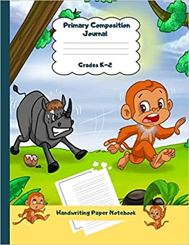 okumak Primary Composition Journal Grades K-2 Handwriting Paper Notebook: Rhino Theme Dashed Mid Line School Exercise Book Plus Sketch Pages for Boys and Girls (Efrat Haddi Handwriting Practice Paper)