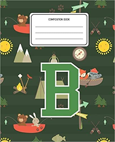 okumak Composition Book B: Camping Pattern Composition Book Letter B Personalized Lined Wide Rule Notebook for Boys Kids Back to School Preschool Kindergarten and Elementary Grades K-2
