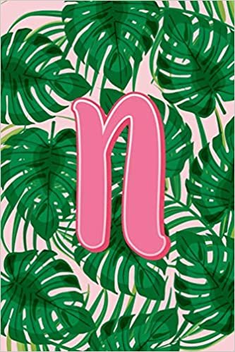 okumak N: Letter N Monogram Green &amp; Pink Palm Tree Fronds Notebook &amp; Journal