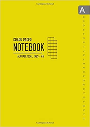 okumak Graph Paper Notebook Alphabetical Tabs A5: Medium Journal Organizer with A-Z Index Sections | 1/5 Inch Squares - 5x5 Quad Ruled | Smart Design Yellow