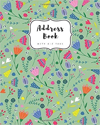 okumak Address Book with A-Z Tabs: 8x10 Contact Journal Jumbo | Alphabetical Index | Large Print | Cute Decorative Flower Design Green
