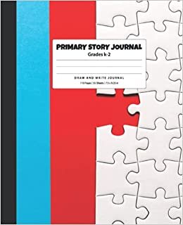 okumak Primary Story Journal: Medium Sized, 7.5&quot; x 9.25&quot;, 110 Pages - Draw and Write Journal with Jigsaw Puzzle Cover (Primary Composition Notebook for Kids Grades K-2)