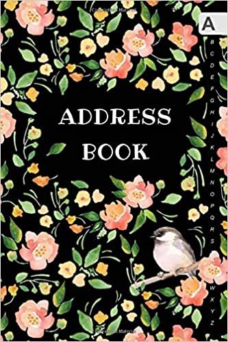 okumak Address Book: 6x9 Medium Contact Notebook Organizer | A-Z Alphabetical Sections | Large Print | Watercolor Floral Bird Design Black
