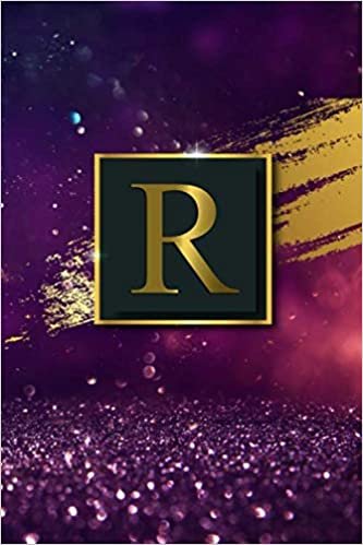 okumak R: Pretty Blank College Ruled Notebook with Monogram Initial Letter R for Women &amp; Girls - Trendy Golden Personalized Medium Lined Diary &amp; Journal - Adorable Raindrops Background