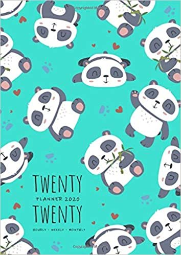 okumak Twenty Twenty, Planner 2020 Hourly Weekly Monthly: A4 Large Notebook Organizer with Hourly Time Slots | Jan to Dec 2020 | Cute Panda Cartoon Design Turquoise