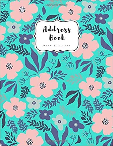 okumak Address Book with A-Z Tabs: A4 Contact Journal Jumbo | Alphabetical Index | Large Print | Cute Illustration Flower Design Turquoise