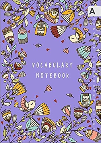 okumak Vocabulary Notebook: A5 Notebook 3 Columns Medium | A-Z Alphabetical Sections | Bird Mini Heart Floral Frame Design Blue-Violet