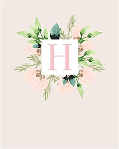 okumak H: 110 Dot-Grid Pages | Monogram Journal and Notebook with a Classic Light Pink Background of Vintage Floral Leaves in a Watercolor Design | ... Journal | Monogramed Composition Notebook