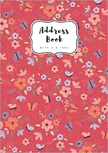 okumak Address Book with A-Z Tabs: B5 Contact Journal Medium | Alphabetical Index | Large Print | Little Flower Butterfly Design Red
