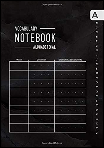 okumak Vocabulary Notebook Alphabetical: A5 Medium Notebook 3 Columns with A-Z Tabs Printed | Marble Black Design