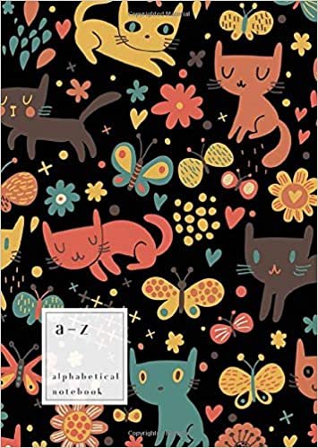 okumak A-Z Alphabetical Notebook: B6 Small Ruled-Journal with Alphabet Index | Cute Cat Butterfly Flower Cover Design | Black