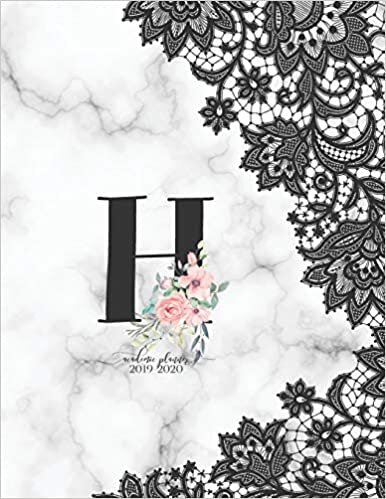 okumak Academic Planner 2019-2020: Black Lace Marble D81Rose Gold Monogram Letter H with Pink Flowers Academic Planner July 2019 - June 2020 for Students, Moms and Teachers (School and College)