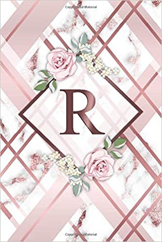 okumak R: Abstract Rose Gold Letter R Initial Monogram Dot Grid Bullet Notebook for Women, Girls &amp; School - Lovely White Marble &amp; Floral Personalized Blank Journal &amp; Diary with Dot Gridded Pages.