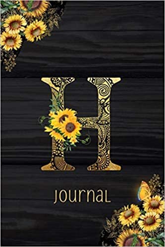 okumak H Journal: Sunflower Journal, Monogram Letter H Blank Lined Diary with Interior Pages Decorated With More Sunflowers.