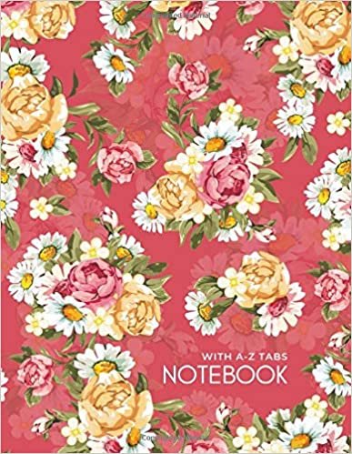 okumak Notebook with A-Z Tabs: 8.5 x 11 Lined-Journal Organizer Large with Alphabetical Sections Printed | Peony and Daisy Flower with Shadow Design Red