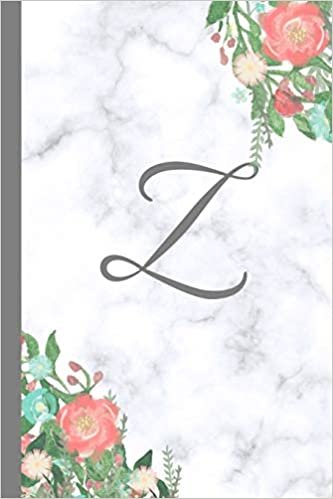 okumak Z: Letter Z Monogram Floral Marble Journal, Pretty Pink Flowers on Elegant White &amp; Grey Marble Notebook Cover, Stylish Gray Personal Name Initial, 6x9 ... ruled diary, perfect bound Glossy Soft Cover