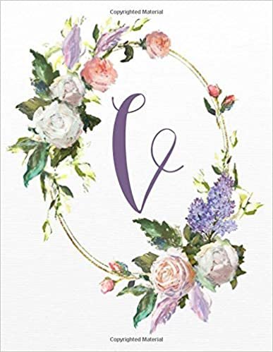 okumak V: White Pink Floral 8.5”x11” Lined Notebook (White Pink Floral Alphabet Series - Letter V)