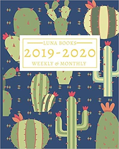 okumak 2019-2020: 16-Month Weekly and Monthly Planner/Calendar Sept 2019-Dec 2020 Cactus Pattern on Blue