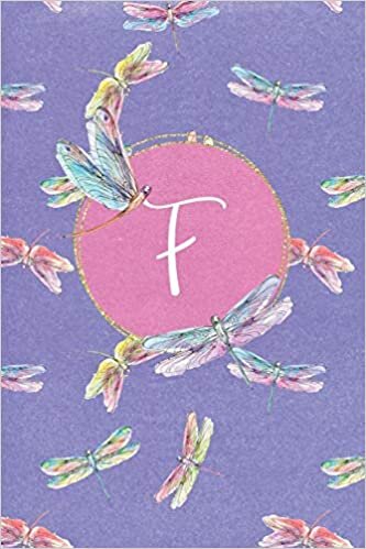 okumak F: Dragonfly Journal, personalized monogram initial F blank lined notebook | Decorated interior pages with dragonflies