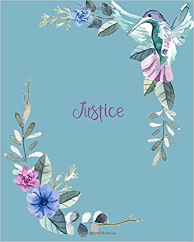okumak Justice: 110 Pages 8x10 Inches Classic Blossom Blue Design with Lettering Name for Journal, Composition, Notebook and Self List, Justice