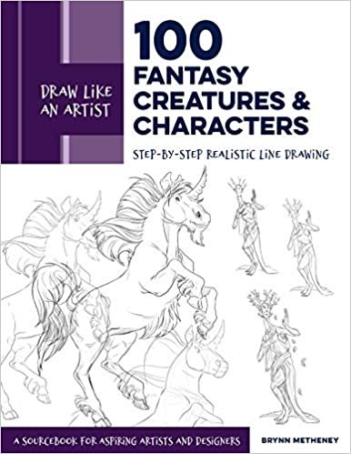 okumak Draw Like an Artist: 100 Fantasy Creatures and Characters: Step-By-Step Realistic Line Drawing - A Sourcebook for Aspiring Artists and Designers
