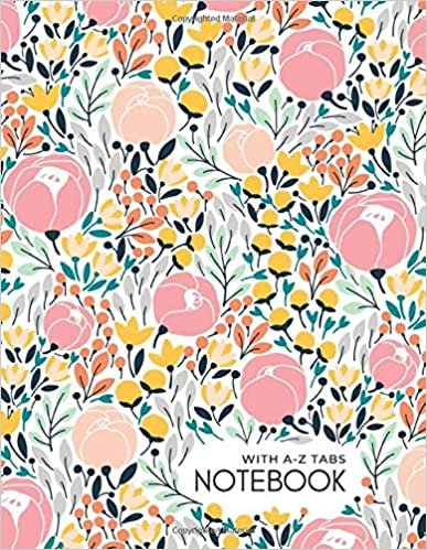 okumak Notebook with A-Z Tabs: 8.5 x 11 Lined-Journal Organizer Large with Alphabetical Sections Printed | Pretty Flower Garden Design White