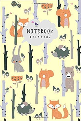 okumak Notebook with A-Z Tabs: 6x9 Lined-Journal Organizer Medium with Alphabetical Sections Printed | Hedgehog Fox Bear Bunny Design Yellow