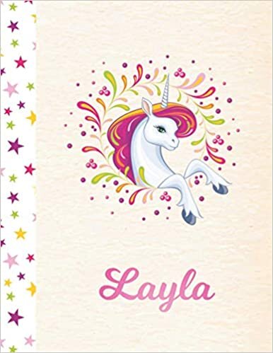 okumak Layla: Unicorn Personalized Custom K-2 Primary Handwriting Pink Blank Practice Paper for Girls, 8.5 x 11, Mid-Line Dashed Learn to Write Writing Pages