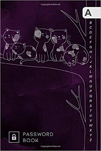 okumak Password Book: 4x6 Mini Password Notebook Organizer | A-Z Alphabetical Tabs Printed | Cute Cats on Tree Branch Design Marble Purple Black