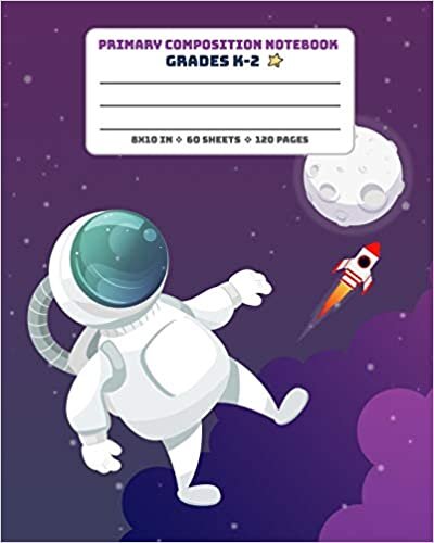 okumak Primary Composition Notebook Grades K-2: Picture drawing and Dash Mid Line hand writing paper Story Paper Journal - Astronaut Spaceship Moon Design (Space Magic Story Jurnal, Band 10)