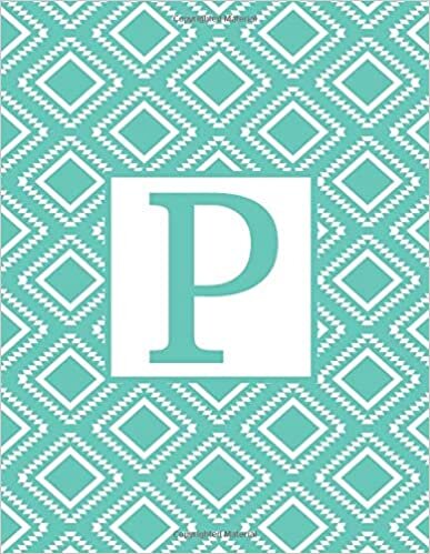 okumak P: Monogram Initial P Notebook for Women and Girls-Aqua Blue and White-120 Pages 8.5 x 11