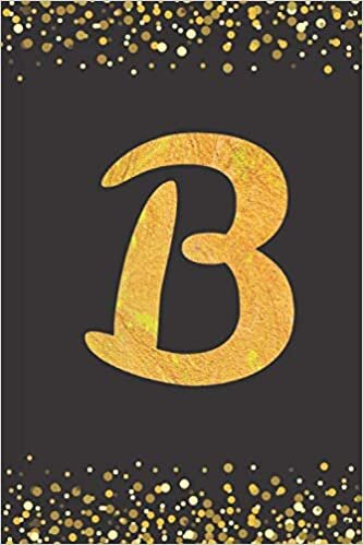 okumak B: Personalized Monogram initial Notebook lined Pretty Black &amp; Gold Confetti Glitter perfect gift idea 6*9 size 110 page