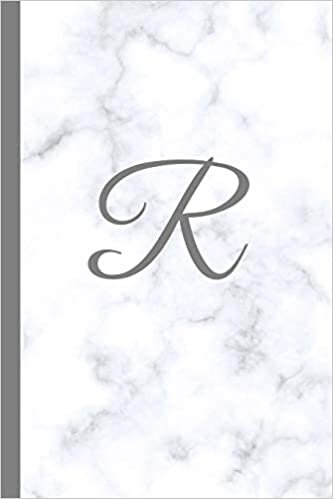 okumak R: Letter R Monogram Marble Journal with White &amp; Grey Marble Notebook Cover, Stylish Gray Personal Name Initial, 6x9 inch blank lined college ruled diary, perfect bound Glossy Soft Cover