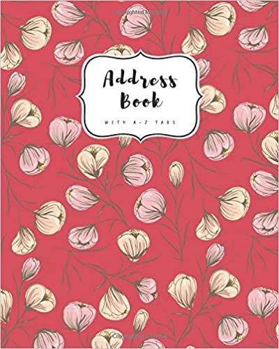 okumak Address Book with A-Z Tabs: 8x10 Contact Journal Jumbo | Alphabetical Index | Large Print | Flower Bud Pattern Design Red