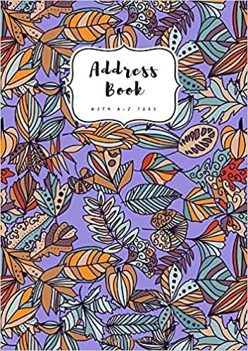 okumak Address Book with A-Z Tabs: A5 Contact Journal Medium | Alphabetical Index | Abstract Hand Draw Floral Design Blue-Violet